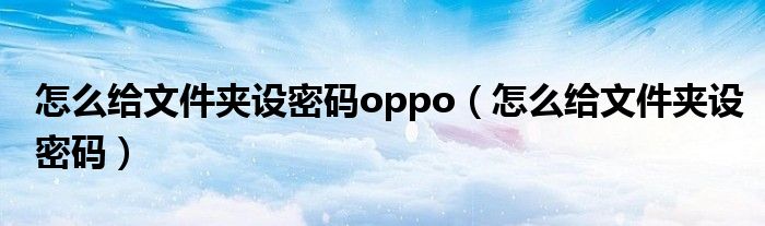 怎么给文件夹设密码oppo（怎么给文件夹设密码）