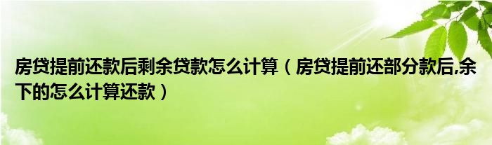 房贷提前还款后剩余贷款怎么计算(房贷提前还部分款后,余下的怎么计算还款)