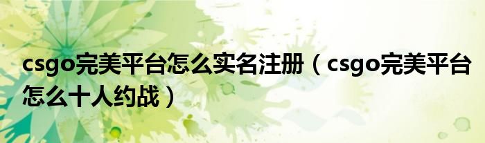 csgo完美平台怎么实名注册(csgo完美平台怎么十人约战)