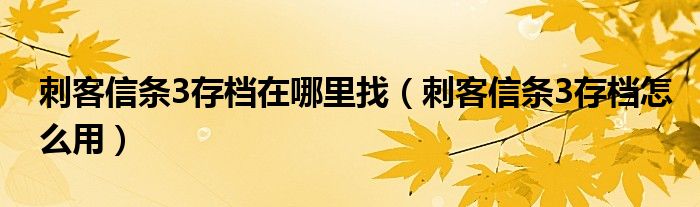 刺客信条3存档在哪里找(刺客信条3存档怎么用)