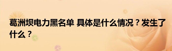 葛洲坝电力黑名单 具体是什么情况？发生了什么？