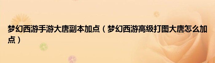 梦幻西游手游大唐副本加点（梦幻西游高级打图大唐怎么加点）