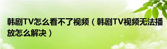 韩剧TV怎么看不了视频(韩剧TV视频无法播放怎么解决)