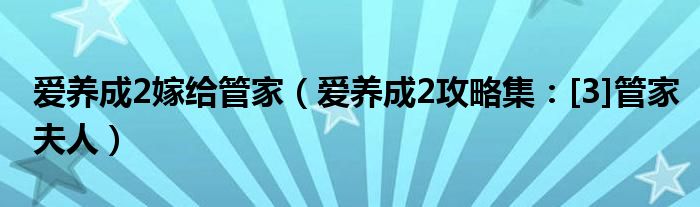 爱养成2嫁给管家（爱养成2攻略集：[3]管家夫人）
