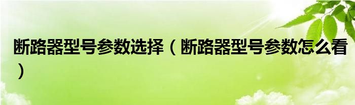 断路器型号参数选择（断路器型号参数怎么看）