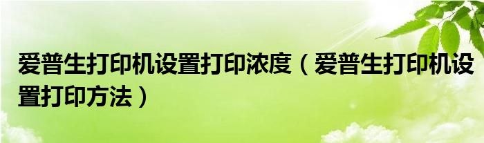爱普生打印机设置打印浓度（爱普生打印机设置打印方法）