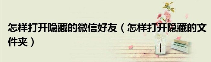 怎样打开隐藏的微信好友(怎样打开隐藏的文件夹)