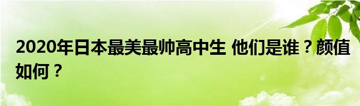 2020年日本最美最帅高中生 他们是谁？颜值如何？