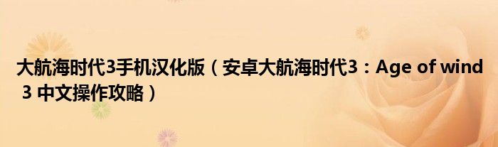 大航海时代3手机汉化版(安卓大航海时代3:Age of wind 3 中文操作攻略)