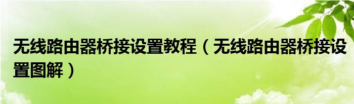 无线路由器桥接设置教程(无线路由器桥接设置图解)