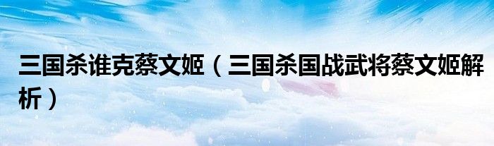 三国杀谁克蔡文姬(三国杀国战武将蔡文姬解析)