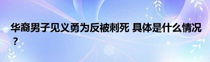 华裔男子见义勇为反被刺死 具体是什么情况？