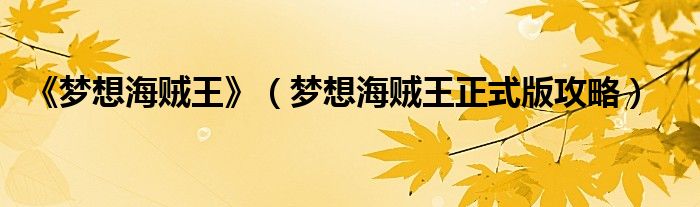 《梦想海贼王》（梦想海贼王正式版攻略）