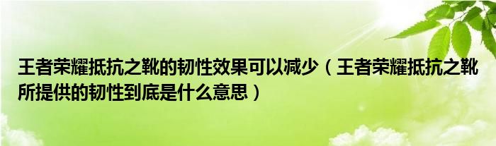 王者荣耀抵抗之靴的韧性效果可以减少(王者荣耀抵抗之靴所提供的韧性到底是什么意思)