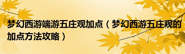 梦幻西游端游五庄观加点(梦幻西游五庄观的加点方法攻略)