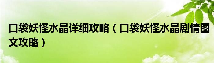 口袋妖怪水晶详细攻略(口袋妖怪水晶剧情图文攻略)