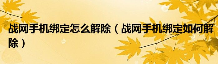 战网手机绑定怎么解除(战网手机绑定如何解除)