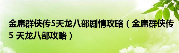 金庸群侠传5天龙八部剧情攻略(金庸群侠传5 天龙八部攻略)