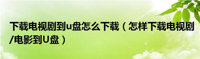 下载电视剧到u盘怎么下载(怎样下载电视剧/电影到U盘)