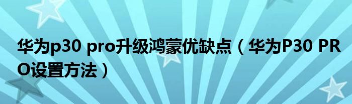 华为p30 pro升级鸿蒙优缺点(华为P30 PRO设置方法)