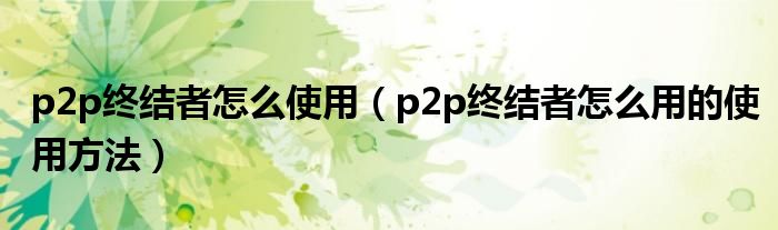 p2p终结者怎么使用(p2p终结者怎么用的使用方法)