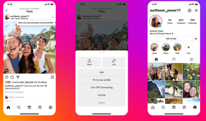 Instagram推出个人资料的pin发布功能