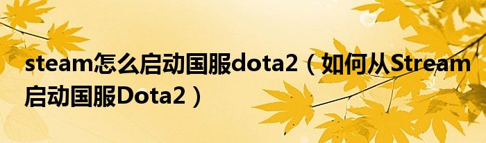 steam怎么启动国服dota2(如何从Stream启动国服Dota2)