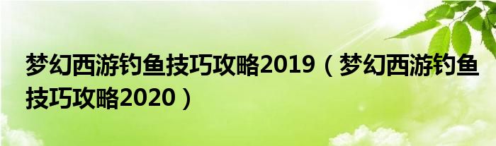 梦幻西游钓鱼技巧攻略2019(梦幻西游钓鱼技巧攻略2020)