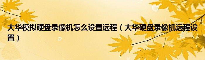 大华模拟硬盘录像机怎么设置远程(大华硬盘录像机远程设置)