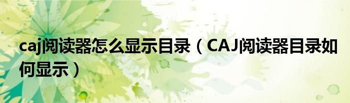 caj阅读器怎么显示目录(CAJ阅读器目录如何显示)
