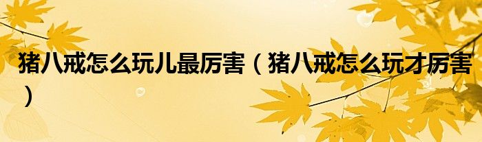 猪八戒怎么玩儿最厉害(猪八戒怎么玩才厉害)