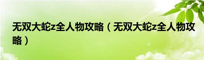 无双大蛇z全人物攻略(无双大蛇z全人物攻略)