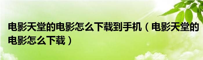 电影天堂的电影怎么下载到手机（电影天堂的电影怎么下载）