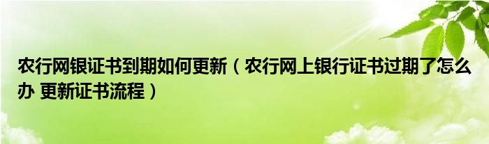 农行网银证书到期如何更新（农行网上银行证书过期了怎么办 更新证书流程）