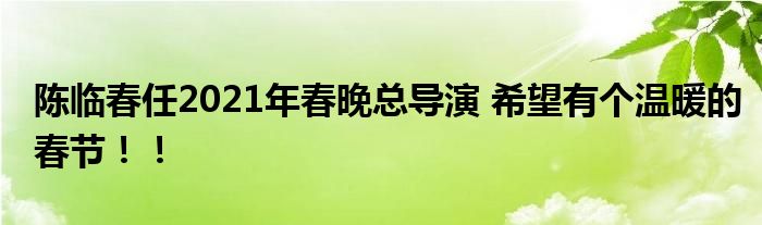 陈临春任2021年春晚总导演 希望有个温暖的春节!!
