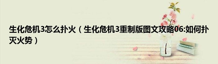 生化危机3怎么扑火(生化危机3重制版图文攻略06:如何扑灭火势)