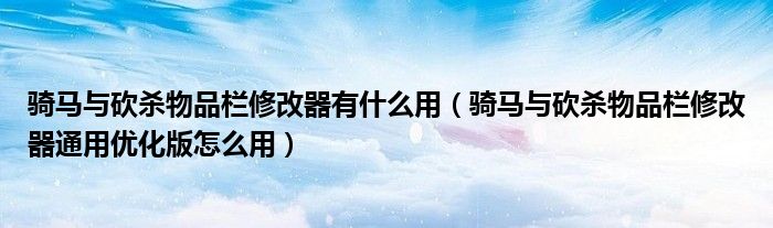 骑马与砍杀物品栏修改器有什么用(骑马与砍杀物品栏修改器通用优化版怎么用)