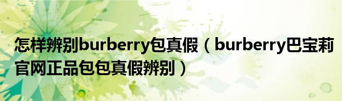 怎样辨别burberry包真假(burberry巴宝莉官网正品包包真假辨别)