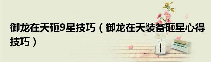 御龙在天砸9星技巧(御龙在天装备砸星心得技巧)
