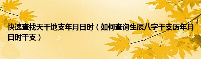 快速查找天干地支年月日时（如何查询生辰八字干支历年月日时干支）