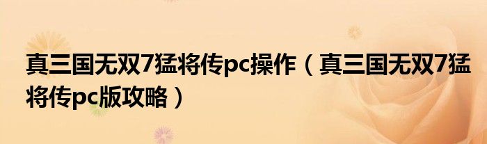 真三国无双7猛将传pc操作(真三国无双7猛将传pc版攻略)