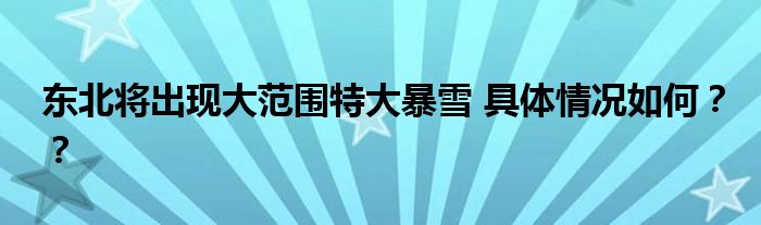 东北将出现大范围特大暴雪 具体情况如何??