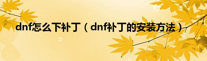dnf怎么下补丁（dnf补丁的安装方法）