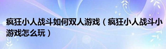 疯狂小人战斗如何双人游戏(疯狂小人战斗小游戏怎么玩)