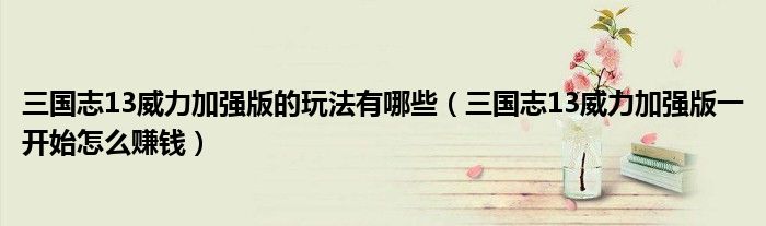 三国志13威力加强版的玩法有哪些(三国志13威力加强版一开始怎么赚钱)