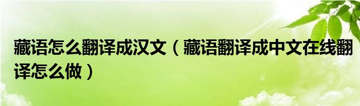 藏语怎么翻译成汉文（藏语翻译成中文在线翻译怎么做）
