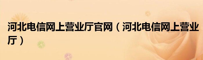 河北电信网上营业厅官网(河北电信网上营业厅)
