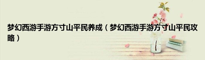 梦幻西游手游方寸山平民养成(梦幻西游手游方寸山平民攻略)