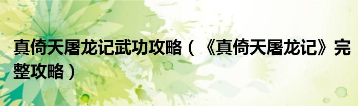 真倚天屠龙记武功攻略(《真倚天屠龙记》完整攻略)