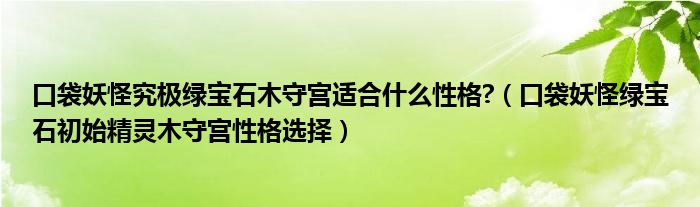 口袋妖怪究极绿宝石木守宫适合什么性格?(口袋妖怪绿宝石初始精灵木守宫性格选择)